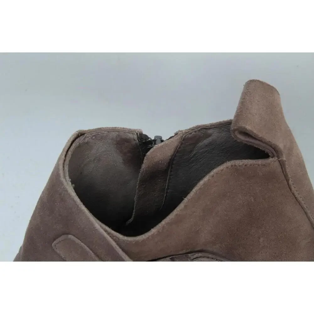 Eileen Fisher Taupe Gray Suede Leather Wedge Ankle Booties Boot Side Zip 9